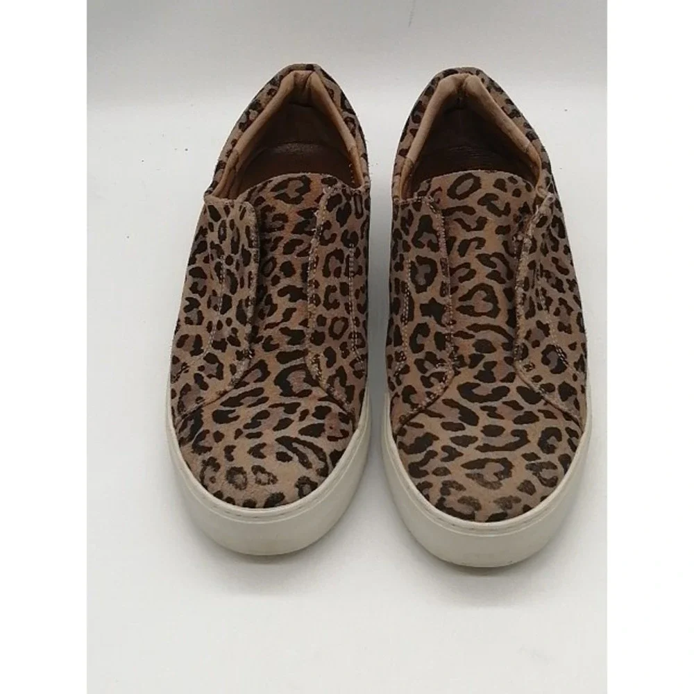 J/Slides Sneakers Womens Brown Leopard Print 8.5 Leather Walking Shoe Stretch‎